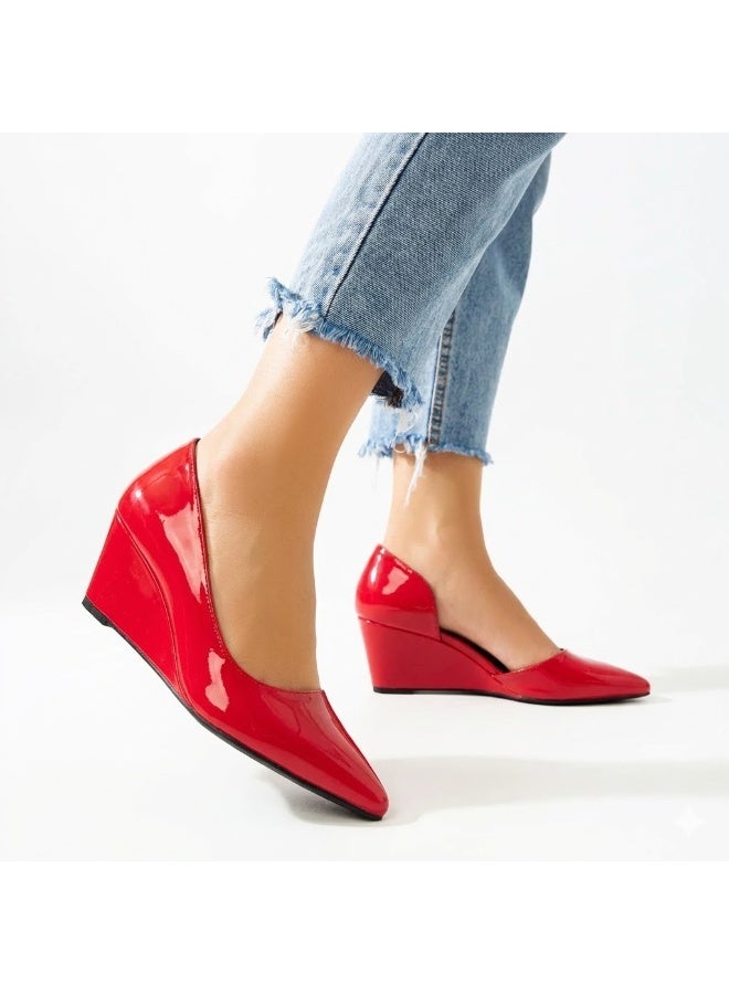 لايف ستيلاش  أحذية ويدج  جلد لامع W-320 - احمر - Image 1